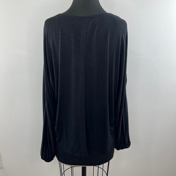 Anthro DOLAN Black Long Sleeve V-Neckline Elastic Cuff Pullover Polyester Top L - Picture 5 of 8